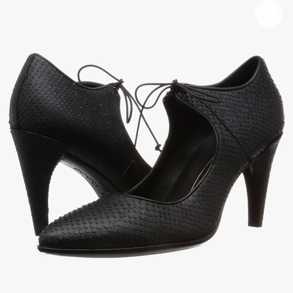New Ecco Black Leather Mary Jane Heels 38 7-7.5 3" heel extra heel tips/flicks